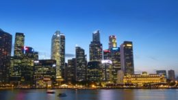 Singapore Skyline Water River Building Blue Sky